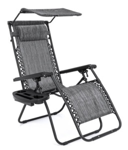 Folding Zero Gravity Recliner Patio Lounge Chair w/ Canopy, Side Tray, Gray