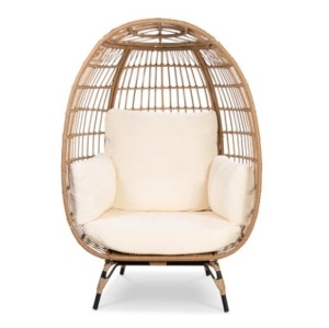 Wicker Egg Chair Oversized Indoor Outdoor Patio Lounger, Ivory, Appears New