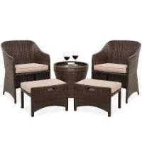 5-Piece Outdoor Wicker Bistro Set w/ Side Storage Table, No Assembly