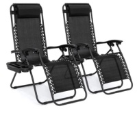 Set of 2 Adjustable Zero Gravity Patio Chair Recliners w/ Cup Holders, Black
