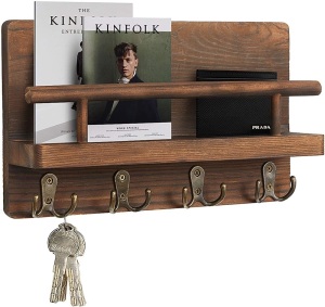 Case of (12) Wooden Key Rack with 4 Double Key Hooks and A Floating Shelf Solid Pine Wood - New 