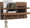 Case of (12)&nbsp;Wooden Key Rack with 4 Double Key Hooks and A Floating Shelf Solid Pine Wood - New&nbsp;