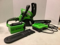 Green 12" Battery Powered Chainsaw, Powers On, Appears New