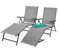 Set of 2 Outdoor Patio Chaise Recliner Lounge Chairs w/ Rust-Resistant Frame, Gray
