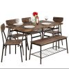 6-Piece Modern Dining Set w/ Storage Racks, Table, Bench, 4 Chairs - 55in