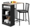 3-Piece Counter Height Kitchen Dining Table Set w/ Storage Shelves, Gray