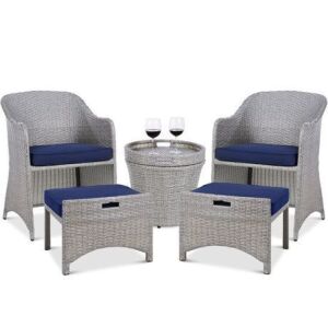 5-Piece Outdoor Wicker Bistro Set w/ Side Storage Table, No Assembly