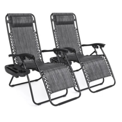 Set of 2 Adjustable Zero Gravity Patio Chair Recliners w/ Cup Holders, Gray, Appears New