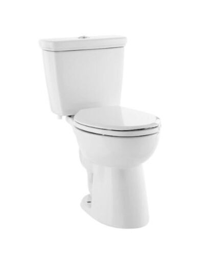 AquaSource&nbsp;Anti-microbial White Dual Flush Elongated Chair Height 2-piece WaterSense Toilet 12-in Rough-In Size - Small Chip by Base & Chips on Inside of Tank