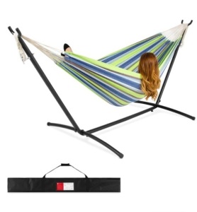 2-Person Brazilian-Style Double Hammock w/ Carrying Bag and Steel Stand,APPEARS NEW