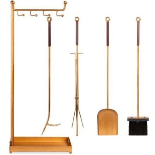 5-Piece Modern Contemporary Indoor Outdoor Fireplace and Firepit Tool Set
