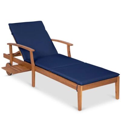 Adjustable Acacia Wood Chaise Lounge Chair w/ Side Table, Wheels - 79x26in