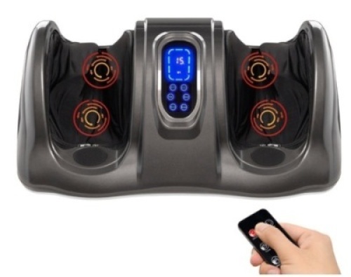 Therapeutic Foot Massager w/ High Intensity Rollers, Remote, 3 Modes, Gray