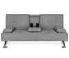 Linen Upholstered Convertible Sofa Bed Futon w/ 2 Cupholders