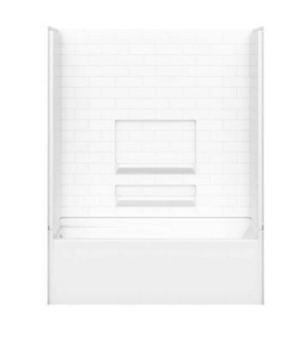 MAAX&nbsp;Vellamo 60" L x 31.25" W x 56.625" H 3-Piece White Acrylic Bathtub Surround &&nbsp;MAAX&nbsp;Vellamo 31.25" W x 60" L White Acrylic Rectangular Right Drain Alcove Soaking Bathtub - Damage To Mounting Flanges & Screw Holes in Lining