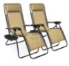 Set of 2 Adjustable Zero Gravity Patio Chair Recliners w/ Cup Holders, Beige