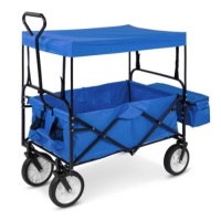 Utility Wagon Cart w/ Folding Design, 2 Cup Holders, Removable Canopy, Blue