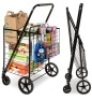 Folding Steel Grocery Cart w/ Double Basket, Swivel Wheels, 220lb Cap