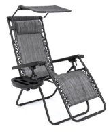 Folding Zero Gravity Recliner Patio Lounge Chair w/ Canopy, Side Tray, Gray