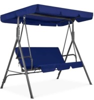 2-Person Metal Patio Swing with Blue Cushion