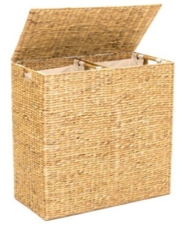 Extra Large Water Hyacinth Double Laundry Hamper Basket w/ 2 Liner Bags, Brown