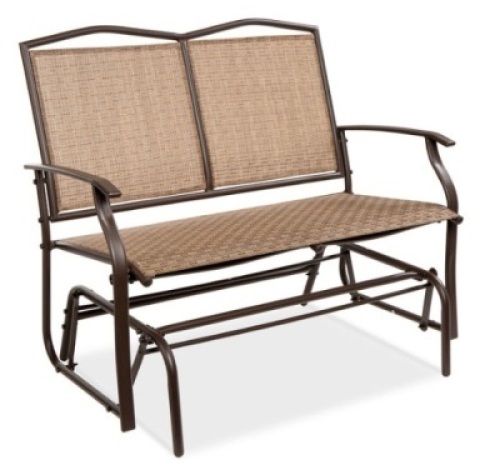 2-Person Patio Loveseat Swing Glider, Bench Rocker w/ Armrests, Brown