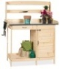 Garden Wooden Potting Bench w/ Metal Table Top - Natural