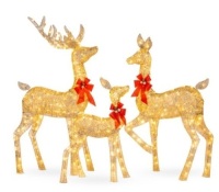 3-Piece Lighted Christmas Deer Set Outdoor Decor with LED Lights, Gold