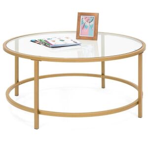 Round Tempered Glass Coffee Table w/ Steel Frame - 36in