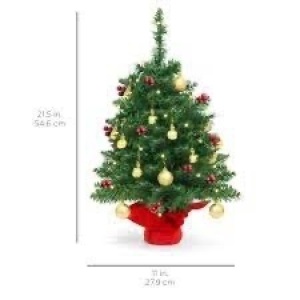 22in Tabletop Christmas Tree w/ Lights, Berries, Ornaments