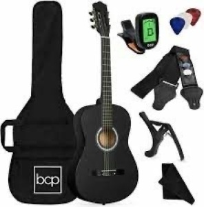 38in Beginner All Wood Acoustic Guitar Starter Kit w/Gig Bag