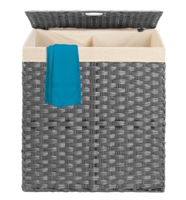 Double Laundry Hamper Basket w/ Easy Assembly, Liner Bag, Gray