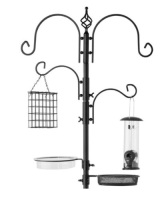 4-Hook Bird Feeding Station, Steel Feeder Stand w/ 2 Bird Feeders - 91in, Black