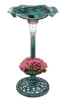 Solar Lighted Bird Bath w/ Planter, Green