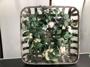 Basket With Decorative Foliage, Appears New