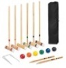 6-Player Wood Croquet Set w/ 6 Mallets, 6 Balls, Wickets, Stakes, Bag - 32in