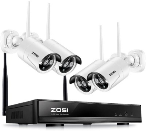 ZOSI Wireless Security Cameras System 1080P HD WiFi NVR and 4pcs 100ft Night Vision 1.0MP 720P Indoor Outdoor Wireless CCTV Cameras, AUTO-PAIR, Smartphone Remote Access (NO Hard Drive). NEW