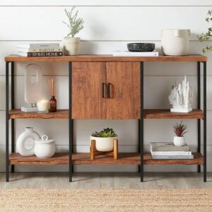 3-Tier Shelf Console Table w/ Cabinet, Non-Scratching Feet - 55in