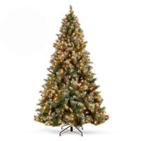 7.5'&nbsp;Pre-Lit Christmas Pine Tree w/ Pine Cones, Flocked Branch Tips, Berries