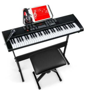 61-Key Piano Keyboard Set w/ LED Keys, Microphone, Stand, Stool