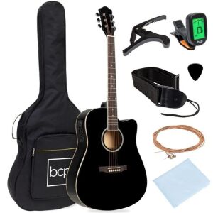 41in Beginner Acoustic Electric Cutaway Guitar Set w/ Case, Strap