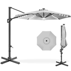 360-Degree Solar LED Cantilever Offset Patio Umbrella w/ Tilt - 10ft