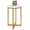 Round Coffee Side Table w/ Faux Marble Top, Metal Frame - 16in