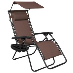 Folding Zero Gravity Recliner Patio Lounge Chair w/ Canopy, Side Tray