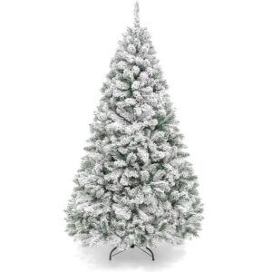 9' Premium Snow Flocked Artificial Pine Christmas Tree w/ Foldable Metal Base