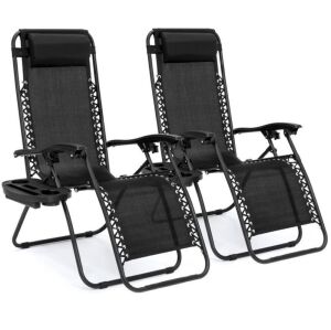 Set of 2 Adjustable Zero Gravity Patio Chair Recliners w/ Cup Holders