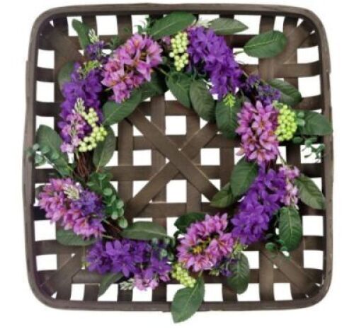Valery Madelyn 20" Spring Wreath with Square Tobacco Basket - Appears New&nbsp;