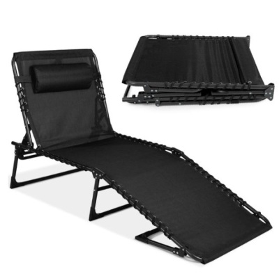 Portable Patio Chaise Lounge Chair Outdoor Recliner w/ Pillow, Black