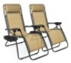 Set of 2 Adjustable Zero Gravity Patio Chair Recliners w/ Cup Holders, Beige