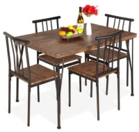 5-Piece Modern Metal and Wood Dining Table Furniture Set w/ 4 Chairs, Drift Brown